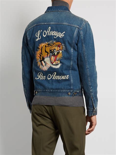 gucci tiger jacket nylon|Gucci tiger denim jacket.